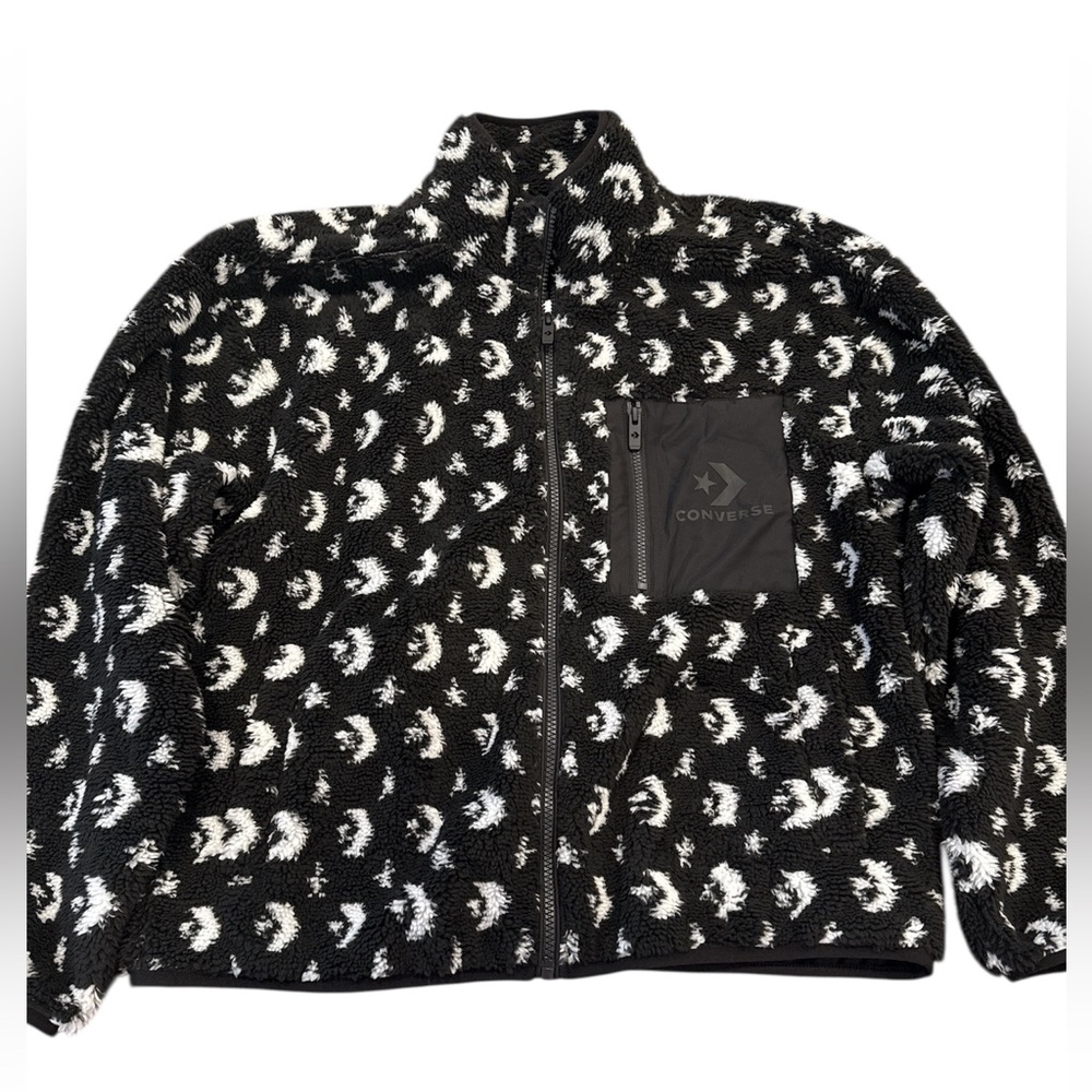 Converse Black and White teddy soft Jacket. Full zip with pocket. NWT size M